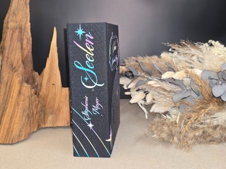 Seelen - Stephenie Meyer
Schwarzes Buch mit buntem Schriftzug "Seelen", umgeben von natürlichen Elementen.