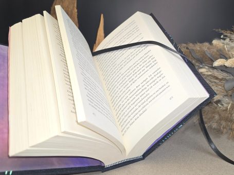 Seelen - Stephenie Meyer
Offenes Buch mit einem schwarzen Lesezeichen auf einer rustikalen Holzoberfläche.